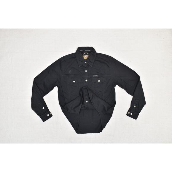 Harley-Davidson Black Denim Jean Jacket Women's Size S Top Biker Black - Picture 3 of 8